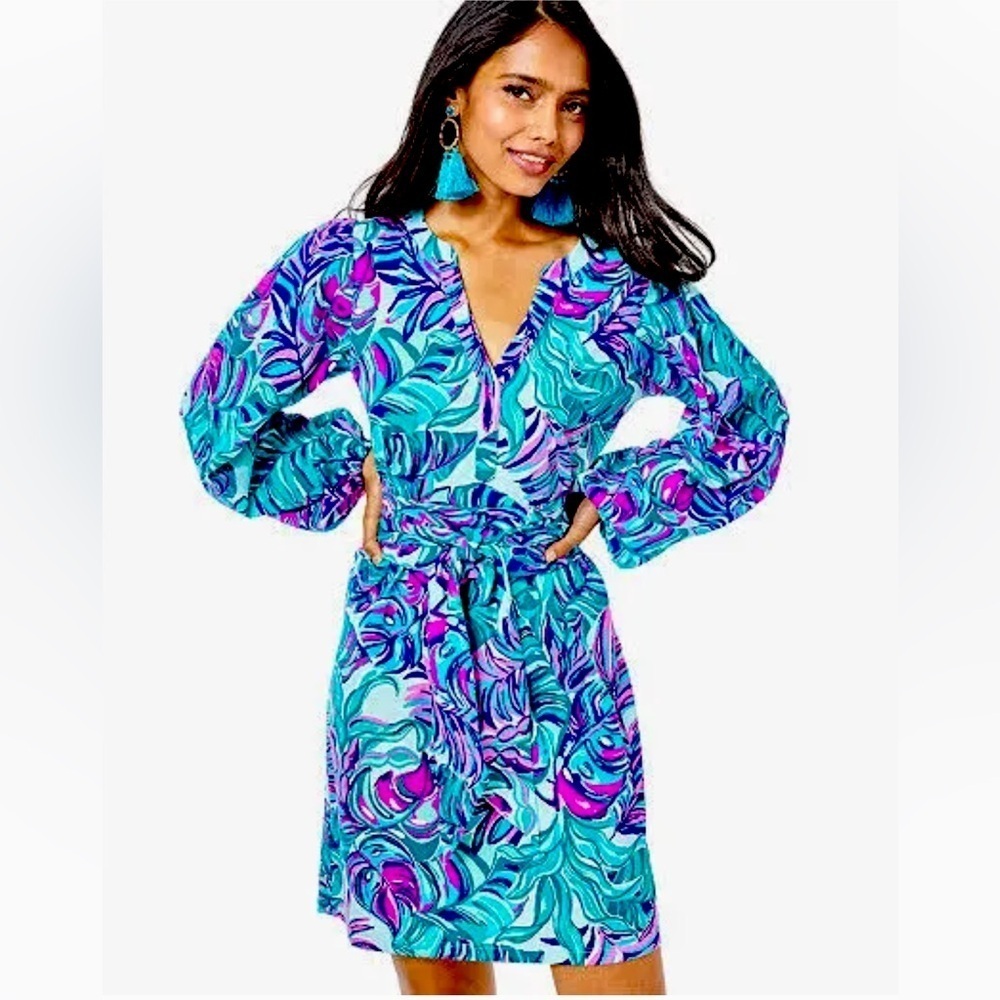 Lilly Pulitzer Bedelia Dress Seasalt Blue Dont Wanna Leaf  XS (stain)